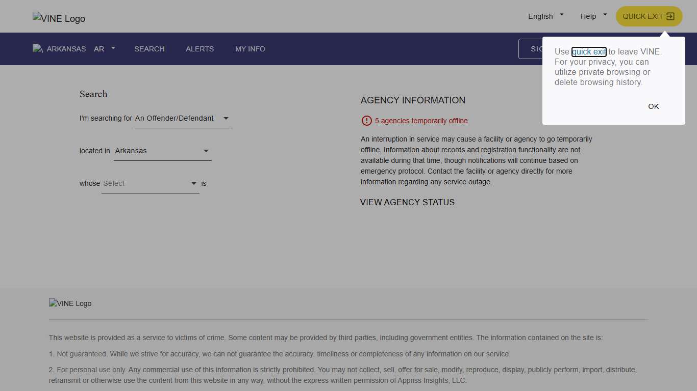 VINELink - Arkansas - Search