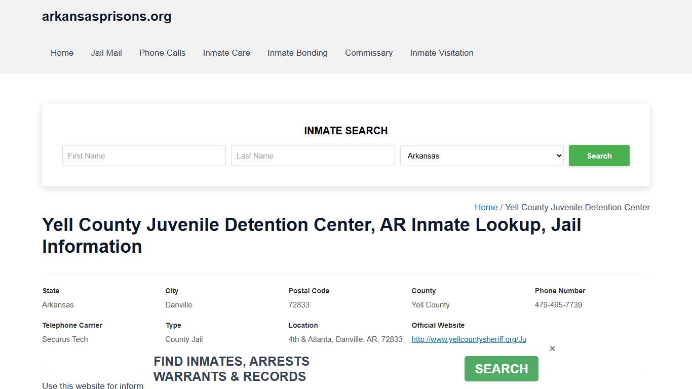 Yell County Juvenile Detention Center, AR - Offender Locator, Contacts, Inmate Info